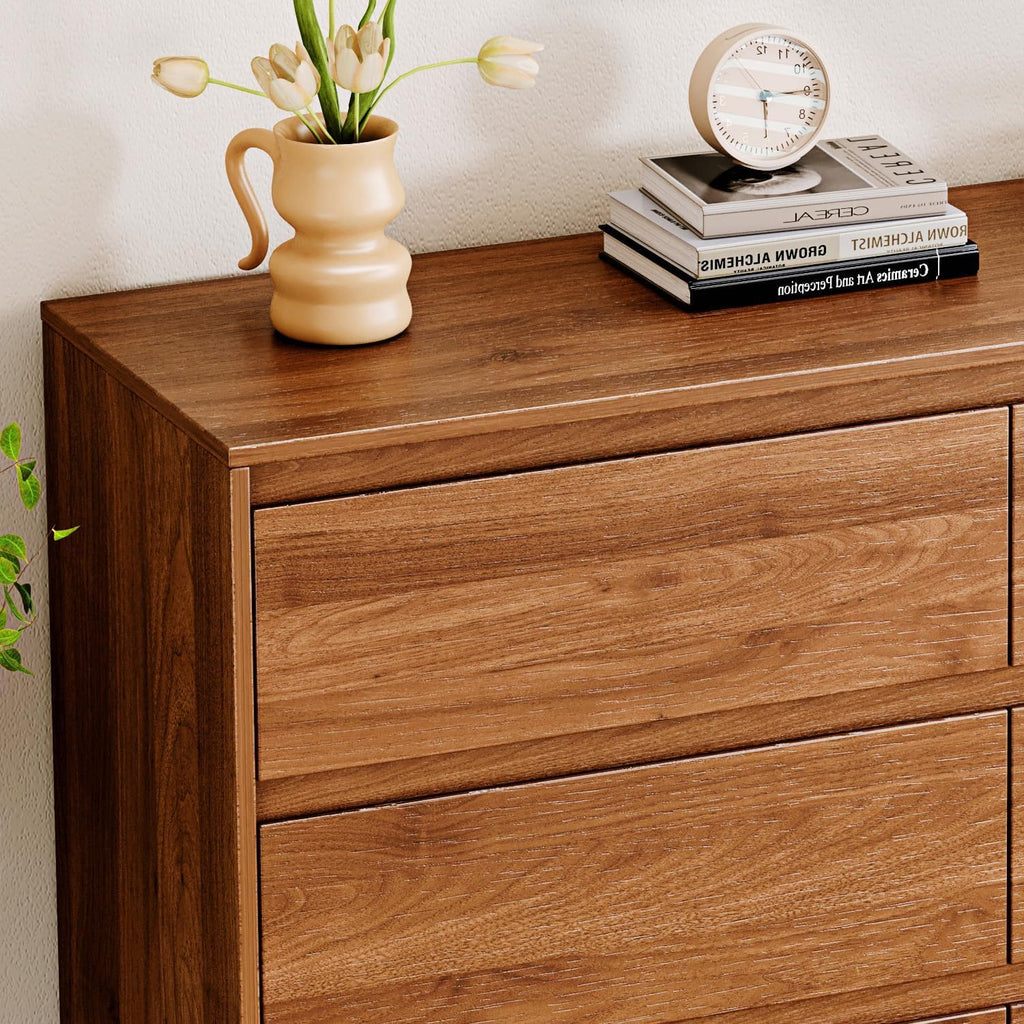 6 Drawer Dresser,47" Wide Mid Century Chest of Drawers,Wooden Bedroom Drawer Dresser with 6 Storage Drawers ,with