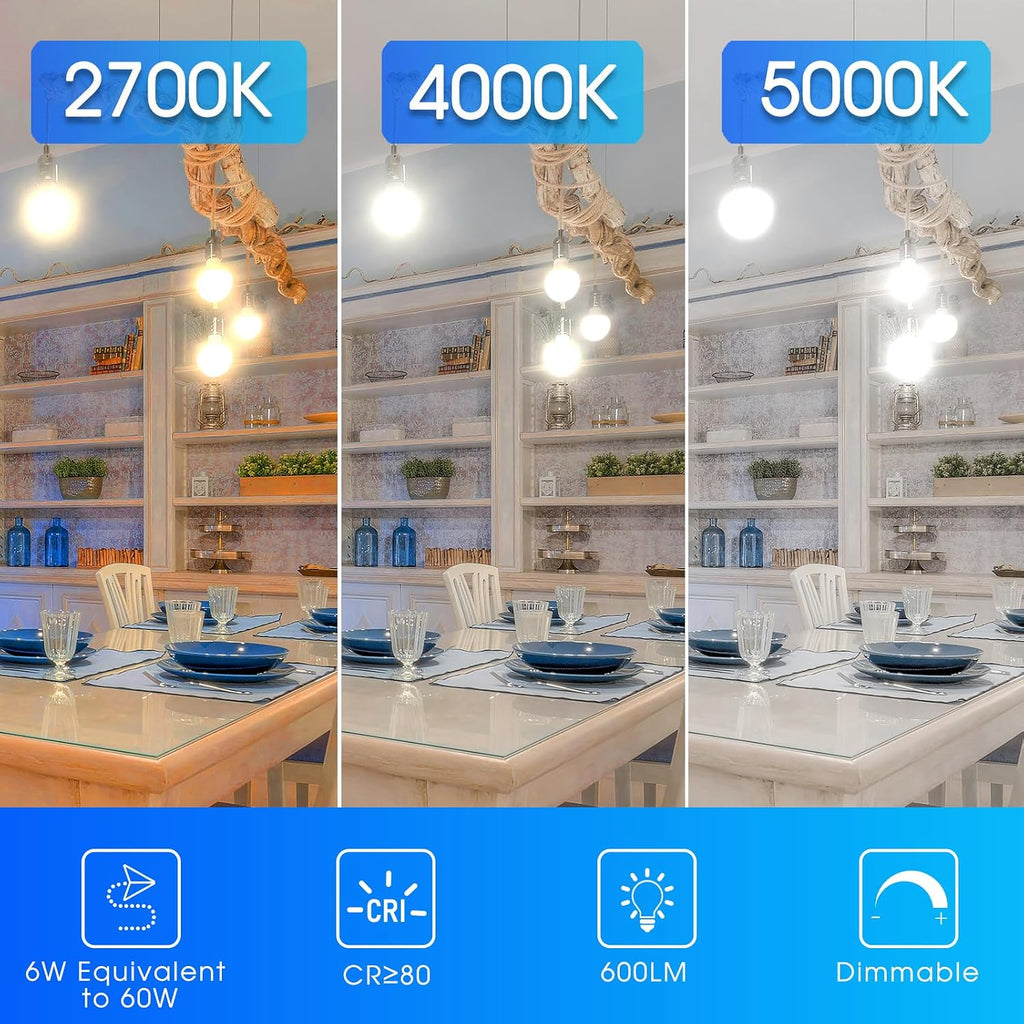 Vanity Globe Light Bulbs G25 LED for Indoor Bathroom Mirror Living Area, 2700K Soft White, Dimmable 600 Lumens, 6W (8-Pack)