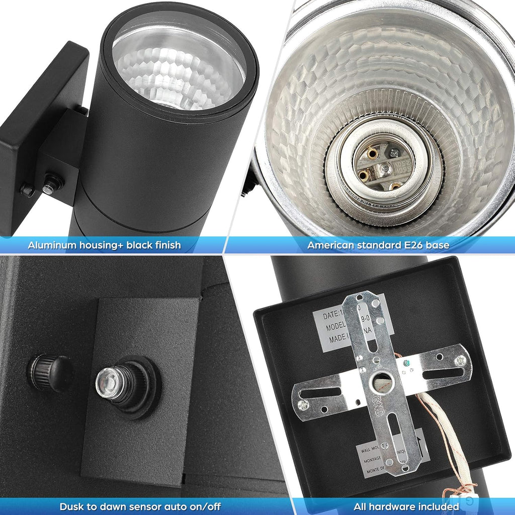 Modern Outdoor Wall Light with Dusk to Dawn Sensor, Exterior Light Fixture Wall Mount Waterproof Anti-Rust Cylinder