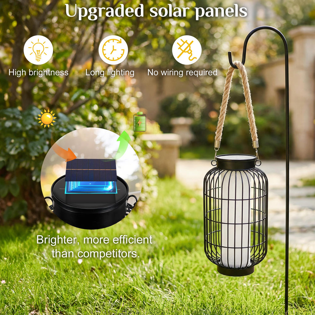 Large Solar Lanterns Outdoor, Rustic Style Metal Patio Solar Lantern