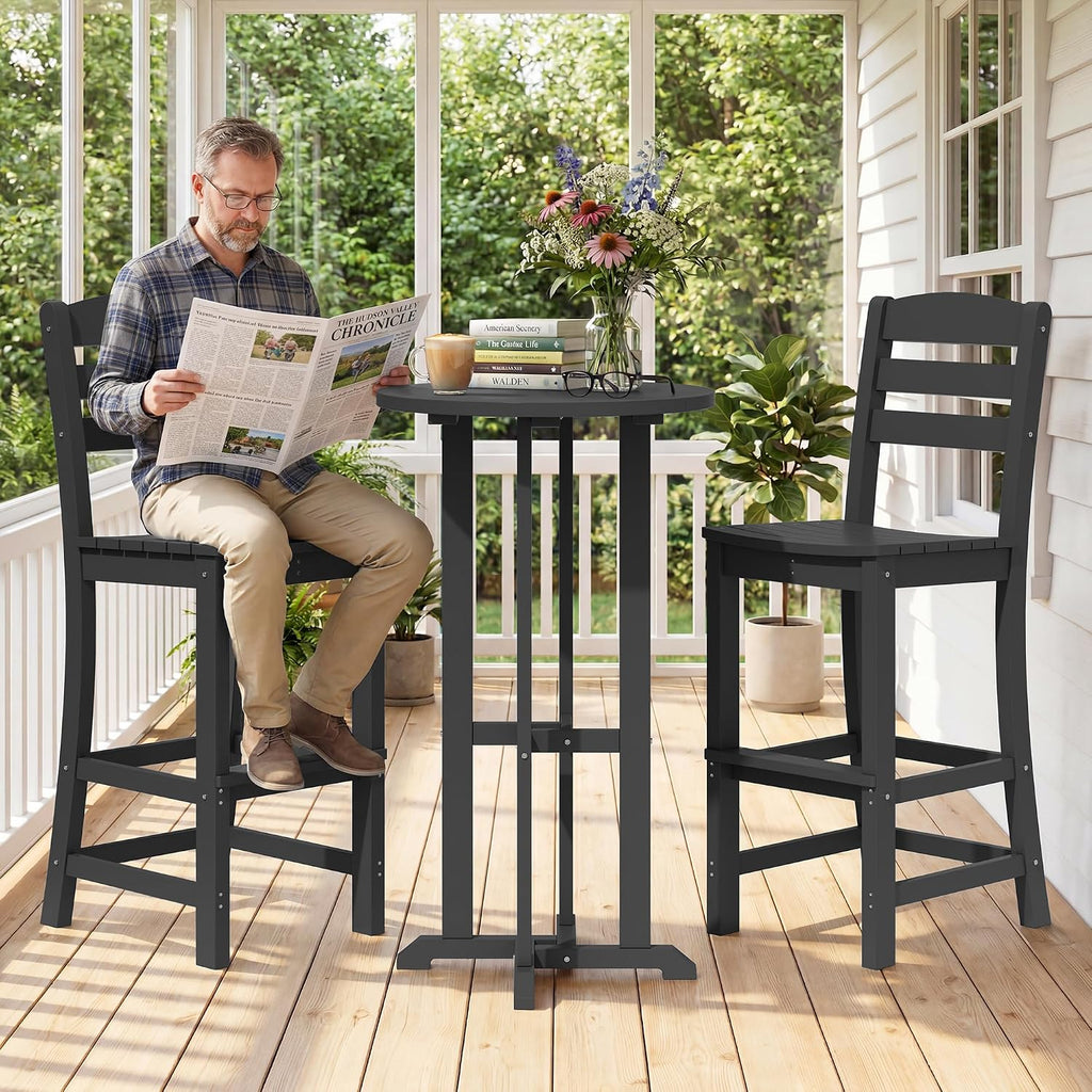 3 Piece Patio Swivel Bar Set, All Weather Mental Textilene High Swivel Bar Stools Chair Set of 2 and Glass Bar Table