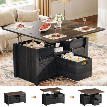 40" Farmhouse Lift Top Coffee Table with Storage Drawers, Black