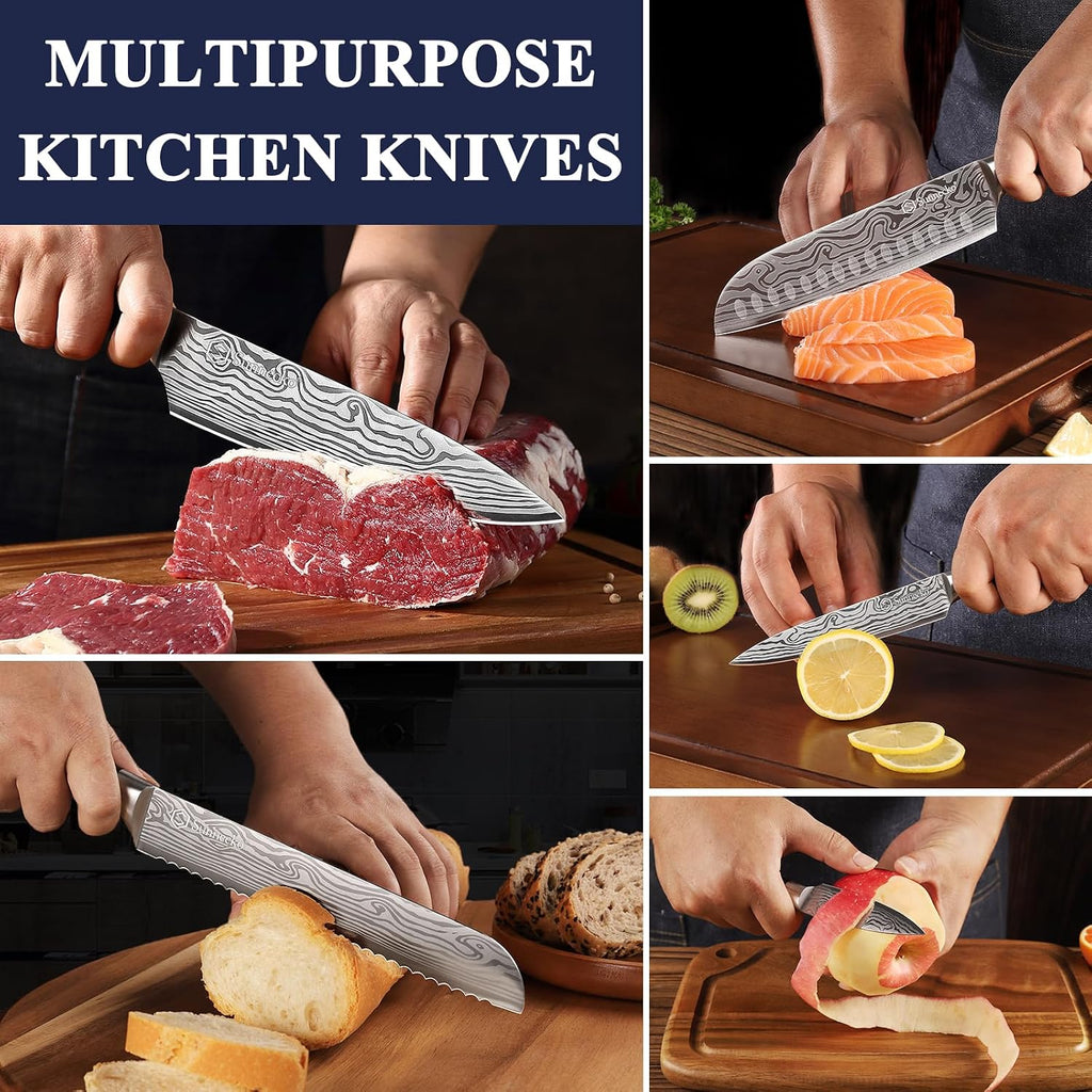 Kitchen Knife Set 5 Piece Chef Knife Set Professional High Carbon Stainless Steel, Sharp Kitchen Knives with Wooden