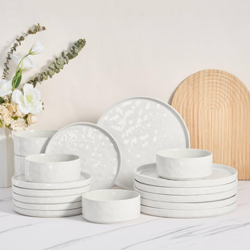 18 Pieces Plates and Bowls Sets for 6, Stoneware Dinnerware Set, Ceramic Dinner Dishware, Dishwasher & Microwave