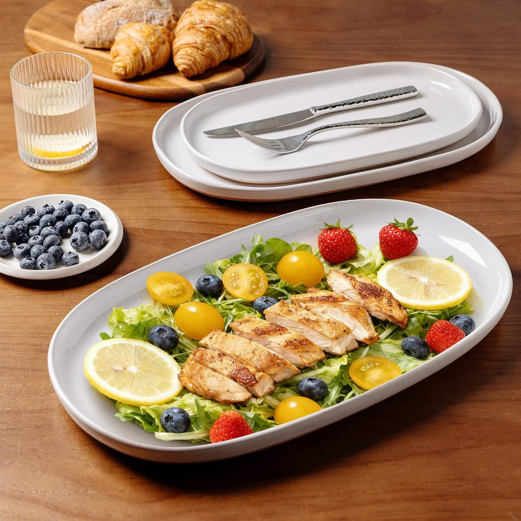 Large Ceramic Serving Platter, 15.5"/14"/12.2" Oval Platters Microwave Safe, Serving Trays for Wedding, Stoneware
