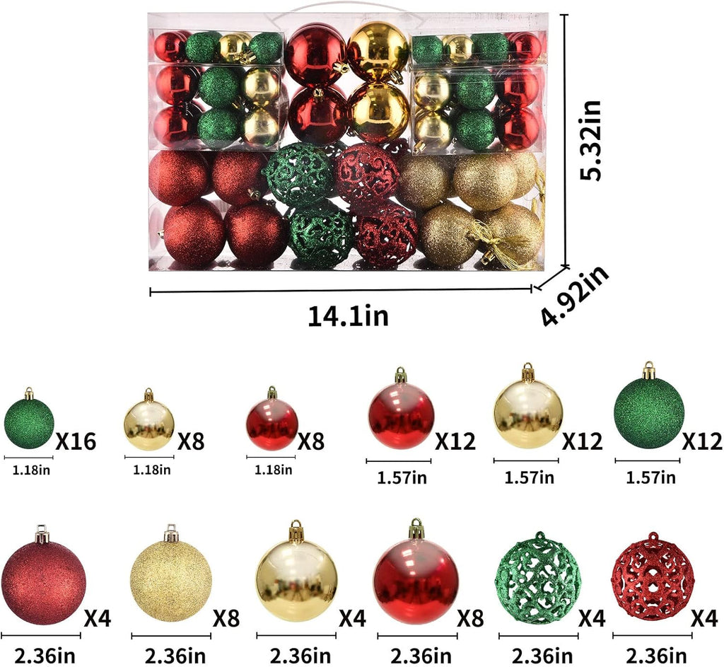 Christmas Balls Tree Ornaments Set, Shatterproof Xmas Decorations Set with Reusable Hand-held Gift Package - Set of 100