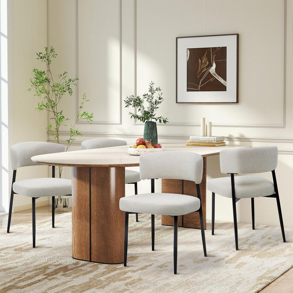 Dining Chairs Set of 4, Mid Century Modern Chair Round Upholstered Curved Backrest, Kitchen Vanity Living Room Chairs