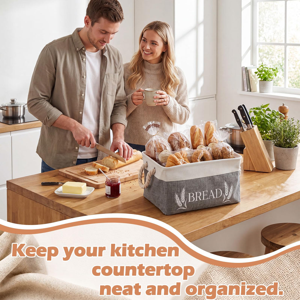 Bread Storage Basket Foldable Bread Storage Container Bin with Handles Burlap Basket Box Counter and Pantry