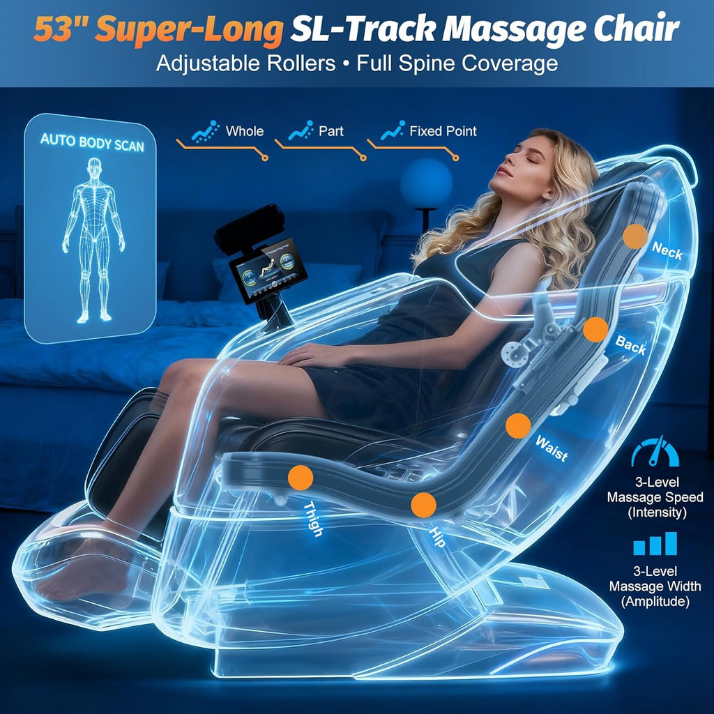 Massage Chair Full Body, 2026 Zero Gravity SL-Track Shiatsu Massage Chairs Recliner with AI Voice, LED Backlight