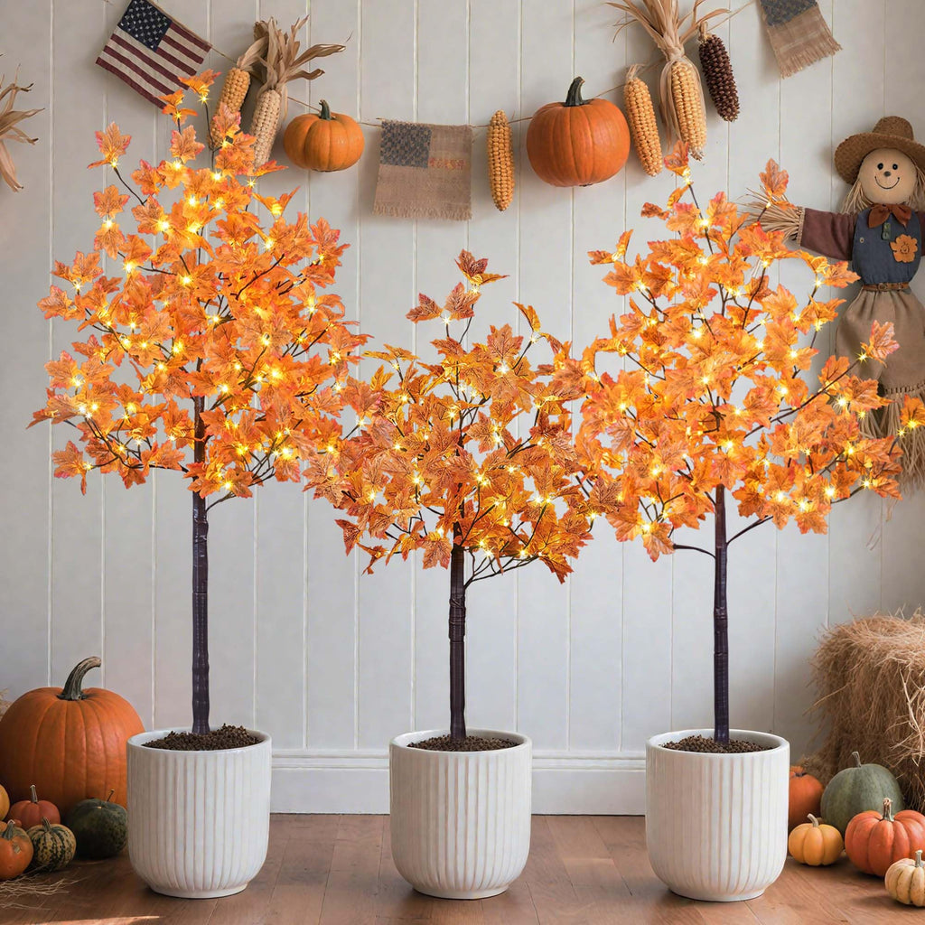 4+5+6FT Total Artificial Lighted Maple Tree Warm White Fall Decorations Indoor Outdoor, Orange