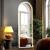 Arched LED Mirror Full Length with Stand, 16"×60" Full Body Wall Mirror with LED Lights 3 Color Lighting, Hanging or