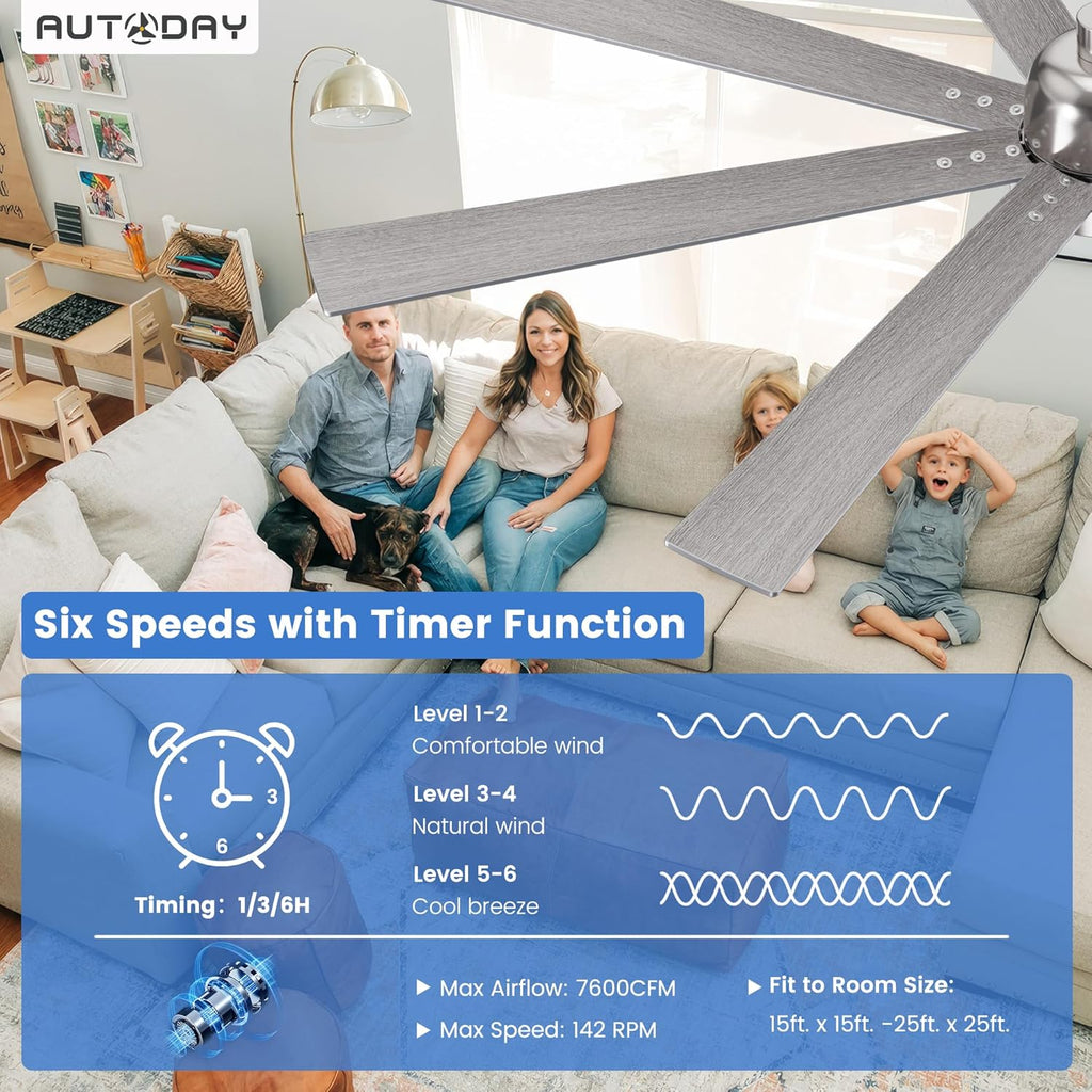 62" Ceiling Fan with LED Light and Remote - Brushed Nickel / Walnut