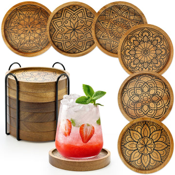 Cute Wood Coasters Set of 6 Boho Coaster Mandala Mexican Coffee Table Decor