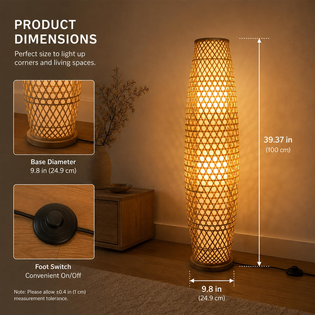 39in Bamboo Floor Lamp with 2 E26 LED Bulbs& 3000K Warm Light