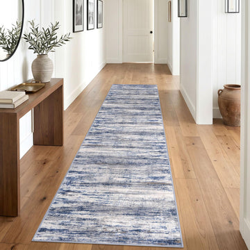 Modern Hallway Runner Rug, 2.6x12 Washable Rug Runner Grey Blue