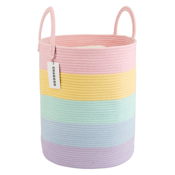 Rope Laundry Basket Hamper for Kids Girl, rainbow