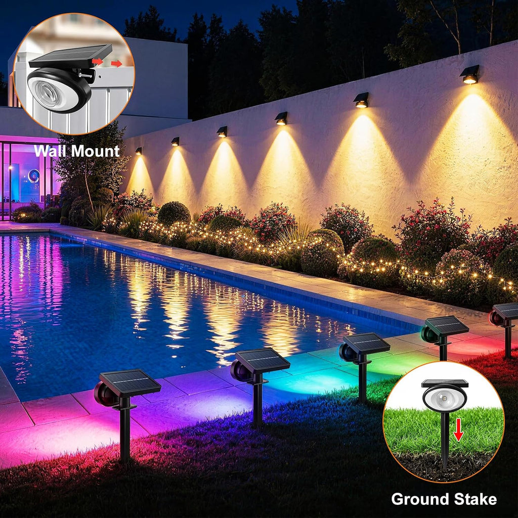 Spot Lights Outdoor Waterproof, Multicolor 10Modes RGB Solar Tree Spotlight Bright Uplights for Halloween Christmas