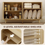 Fluted Sideboard Buffet Cabinet, 55" Modern Accent Console Cabinet with 4 Doors, 2 Adjustable Shelves and 5 Wood Legs