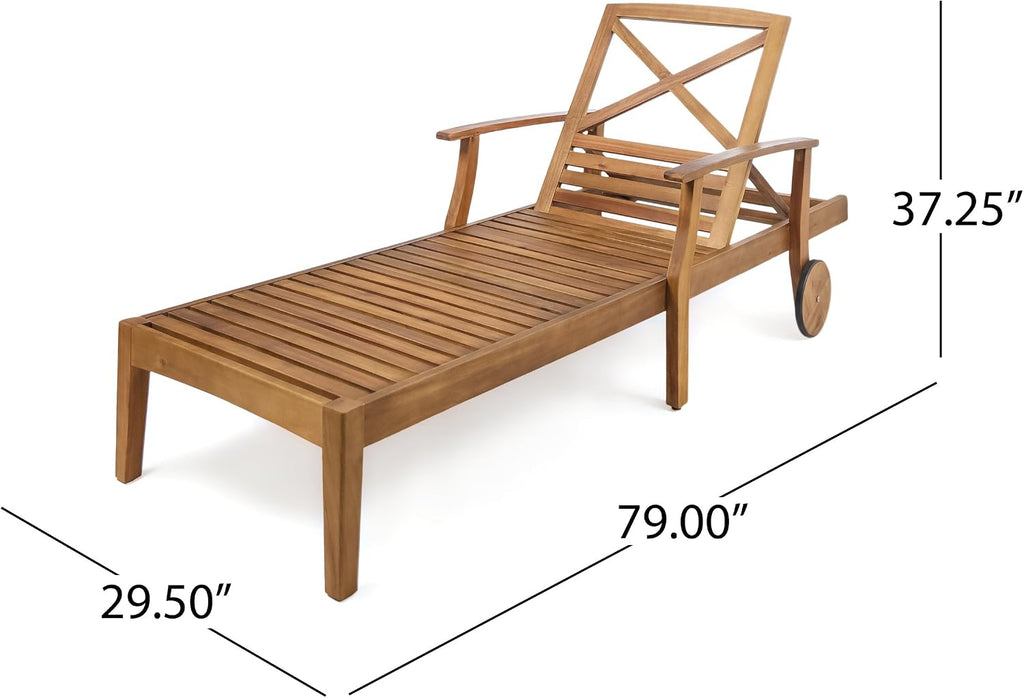Outdoor Acacia Wood Chaise Lounge, Teak Finish