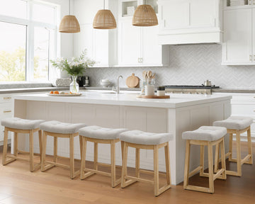 Counter Height Bar Stools Set of 6, 24 Inch Backless Upholstered Counter Stools with Solid Rubberwood Legs, Modern