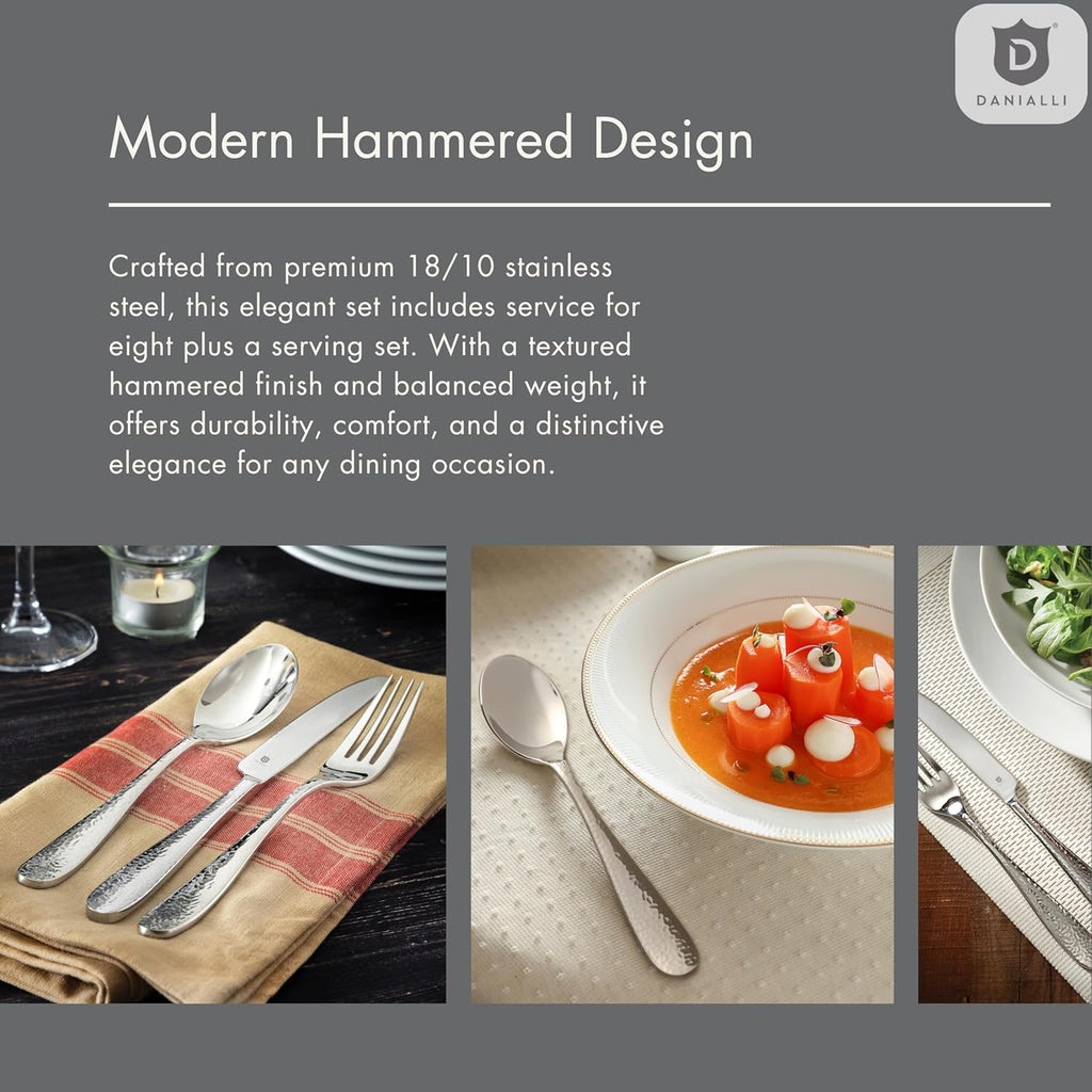 Hammered Silverware Set | Premium 18/10 Stainless Steel Flatware Service for 6 | Heavy-Duty & Dishwasher Safe | Built