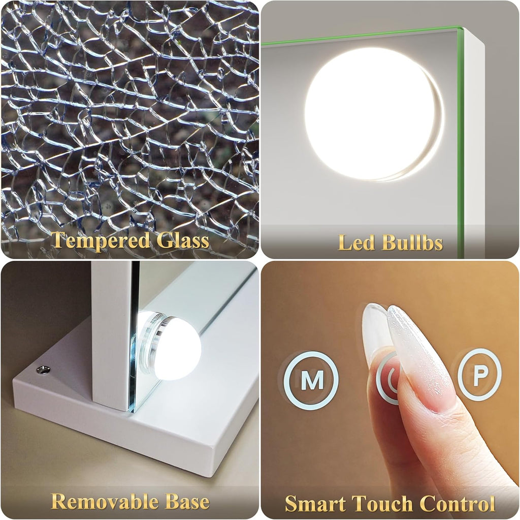 Hollywood Vanity Mirror with Lights 23x18,Large Lighted Mirror Makeup Mirror with 15 Dimmable LED Bulbs, 3-Color