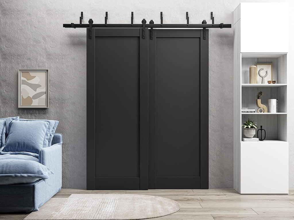 Lite Slab Barn Door Panel 30 x 84 | Quadro 4111 Matte Black | Sturdy Finished Wooden Modern Doors | 