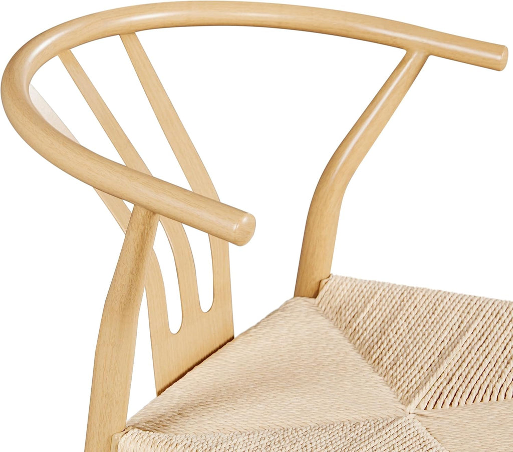 Weave Dining Chair Rattan Chair Metal Armchairs Hemp Seat for Kitchen, Dining, Living Room Set of 2, Wood Color