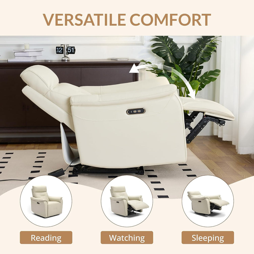 Genuine Leather Recliner Chair, Electric Power Recliner Chairs for Adults, Comfortable Single Sofa Chair with USB