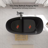 Japanese Bathtub,47" Freestanding Japanese Soaking Tub, Black Stone Resin Deep Tub with Built-in Seat, Modern Oval