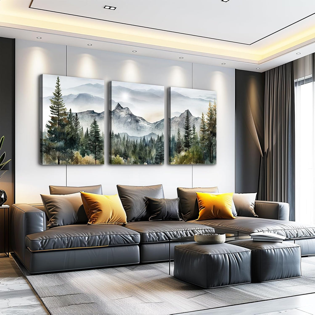3 Piece Framed Canvas Art Prints Wall Art Modern Wall Decor Office Decor Abstract Mountain Forest Landscapes Ink