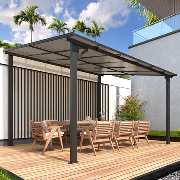 Wall Gazebo12' x 10', Hard Top Gazebos Pergola on Clearance, Outdoor Patio Lean to Gazebo Canopy Awnings and More