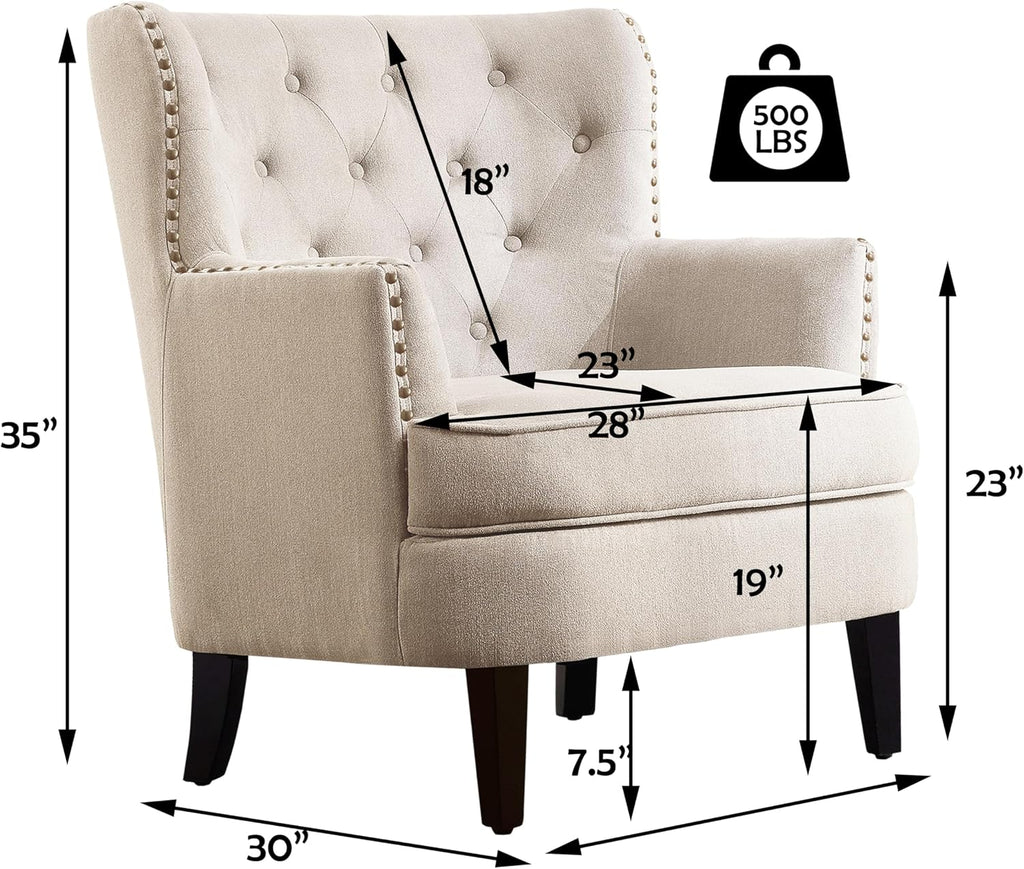Harris Velvet Upholstered Club Chair 34.5"H, Barrel Chair, Wingback Tufted Button Armchair, Contemporary Nailhead