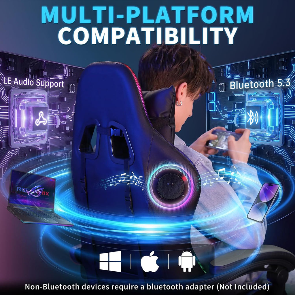 Gaming Chair with Bluetooth Speakers RGB LED Lights Computer Chair-Grey