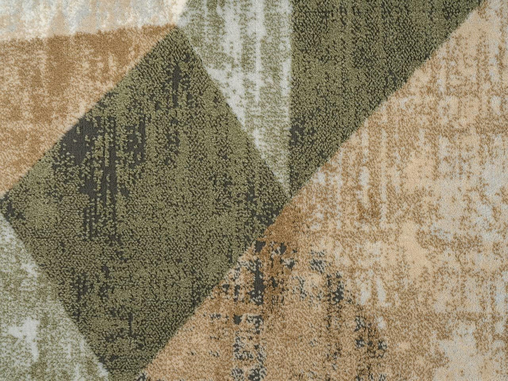 Savoy Collection Area Rug - Green and Cream Geometric Design - Easy to Clean - Durable for Kids and Pets