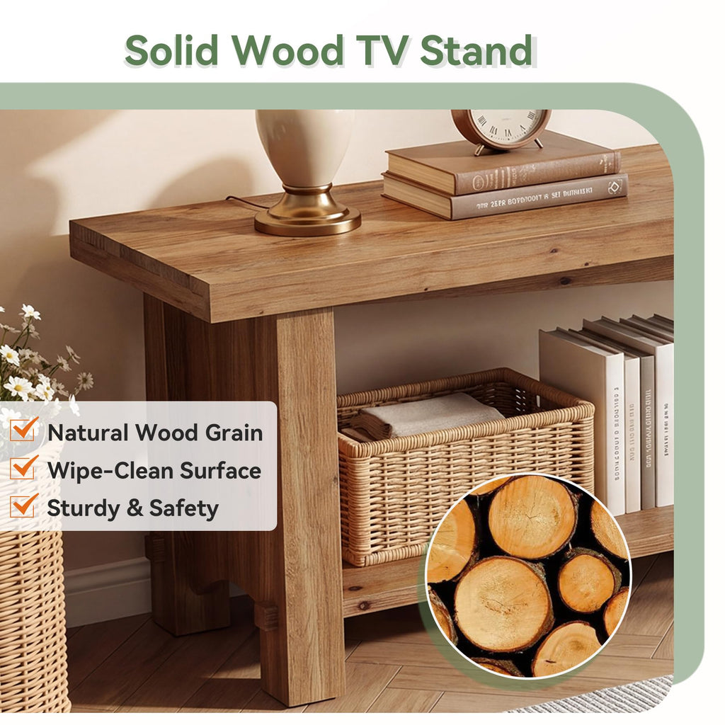 63 Inch Solid Wood TV Stand for 65 70 Inch TVs, Rustic Entertainment Center