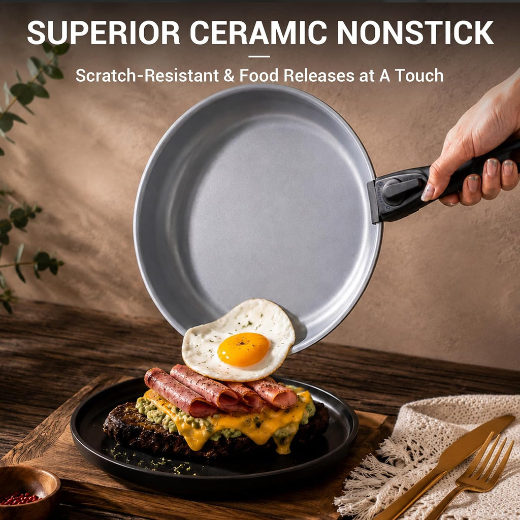 18-Piece Ceramic Pots and Pans Set Non Stick, Non Toxic Cookware Set with Removable Handles, Pot Sets for Cooking