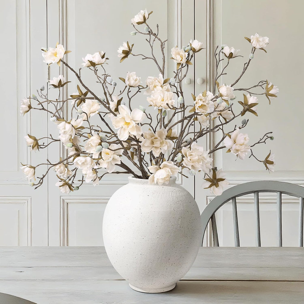 Large White Ceramic Vase, 9.8 inch Rustic Farmhouse Flowers Vase