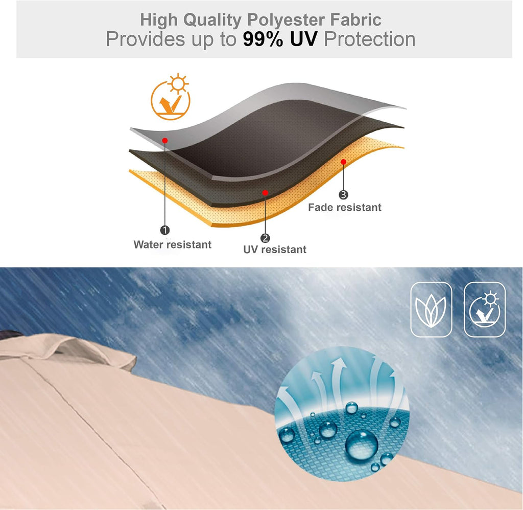 15FT Patio Umbrella with Base, Large Double-Sided Outdoor Market Umbrella with Crank Lift, UV-Resistant Canopy Khaki