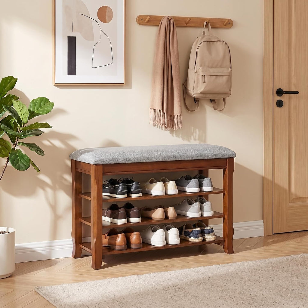 Solid Wood Shoe Rack Bench with Storage, Flip-Top Soft-Close Lid, 31.5" | 550 lbs Max Load, Adjustable Shelves