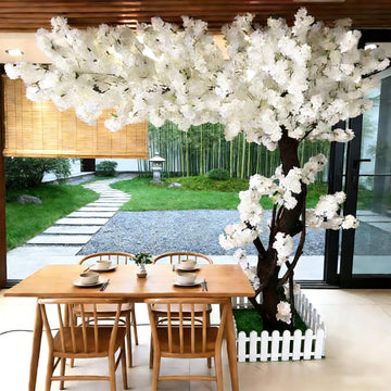 6.7FT Artificial Cherry Blossom Trees Large, White Artificial Faux Wishing Sakura Tree for Indoor Outdoor, Fake