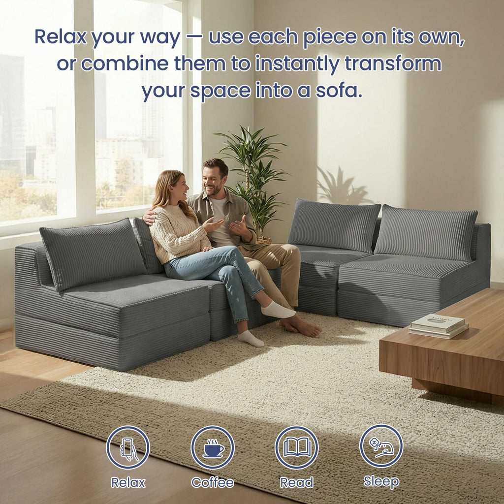 Oversized Folding Sofa Bed,Convertible Sleeper Chair Couch Bed with Pillow,Corduroy Floor Foldable Futon Bed,Comfy