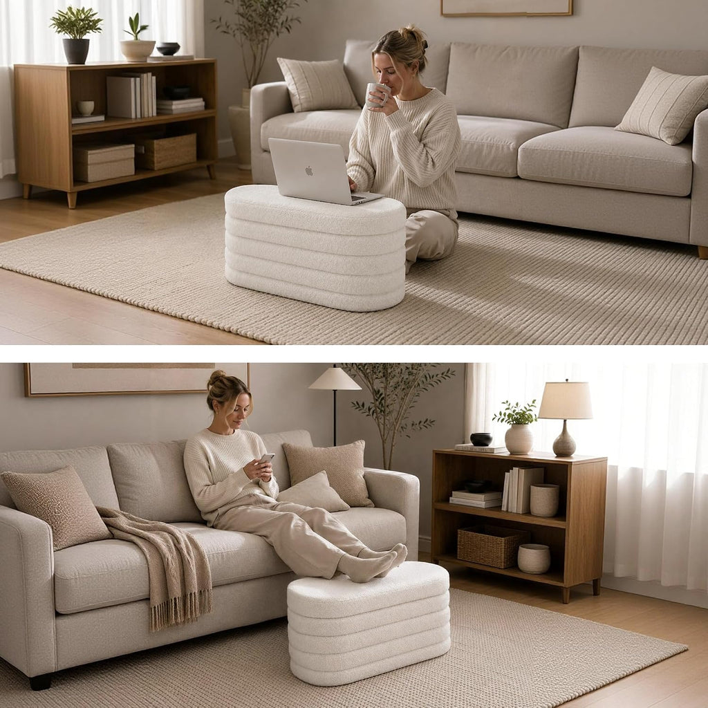 Oval Storage Ottoman Bench, 30 Inches Entryway Shoe Seat | Upholstered Ottoman with Storage, End of Bed Stool Blanket