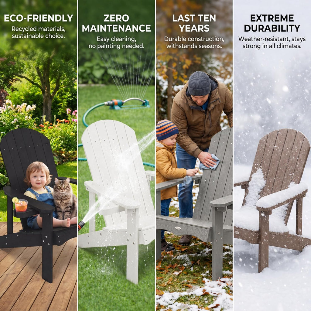 Adirondack Chair Set of 2 with Double Layer Side Table, HDPE Outdoor Patio Chairs, All Weather Plastic with Cup