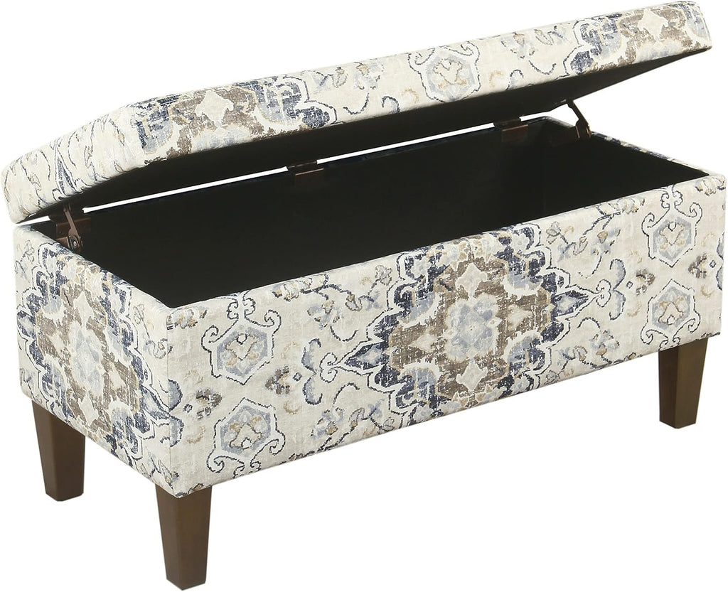 Ottomon Upholstered Rectangular Storage Ottoman Bench with Hinged Lid, Brown and Cream Large