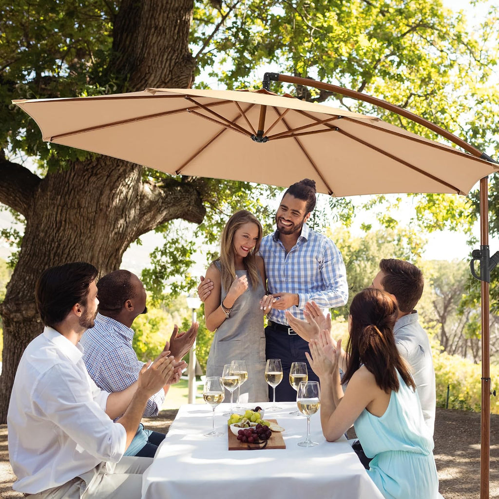 Offset Patio Umbrella, Cantilever Hanging Outdoor Umbrella w/360-degree Rotation, Handy Crank, UV/Waterproof Canopy - Ta