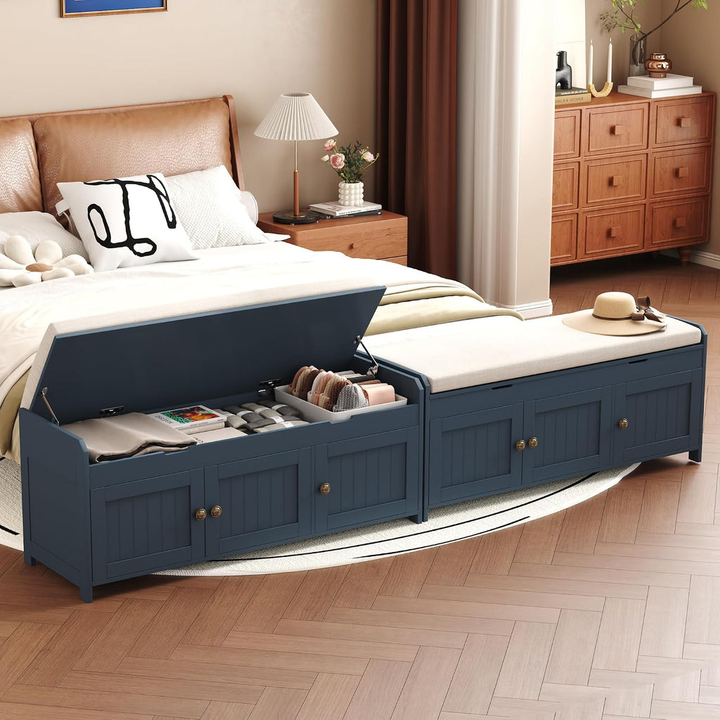41.3" Shoe Bench with Lift Top Storage, Entryway Bench with Cushioned Seat, Wooden End of Bed Bench, Shoe Cabinet