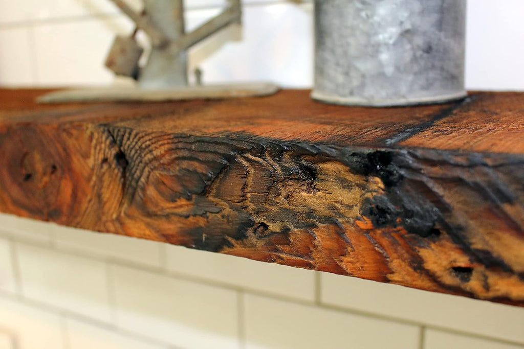 Reclaimed Wood Wall Shelf with Steel Angle Brackets | Rustic Decoration | 2" Thickness | 24" L x 8" D, Early American