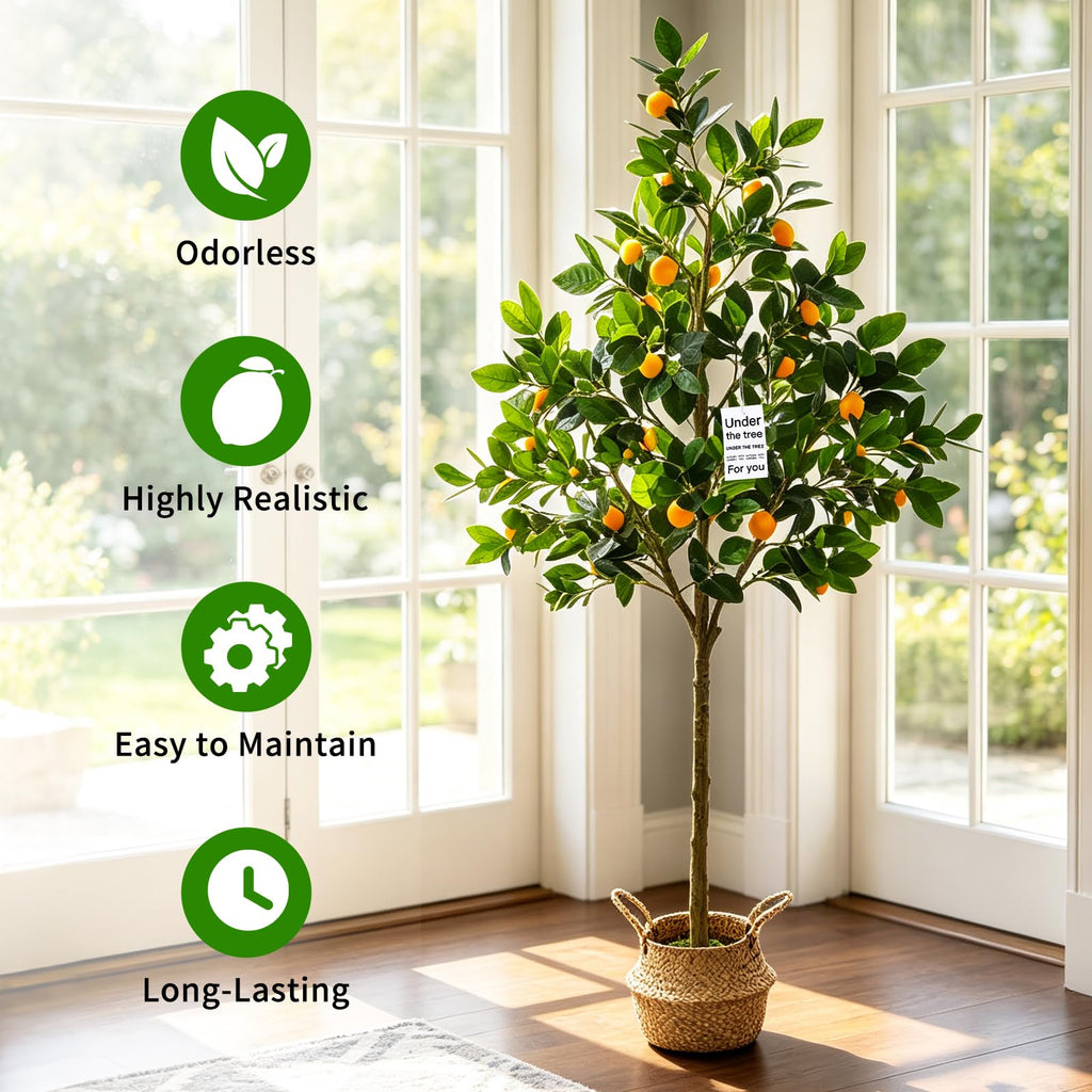 6ft Fake Lemon Tree with Realistic Fruits & Silk Leaves