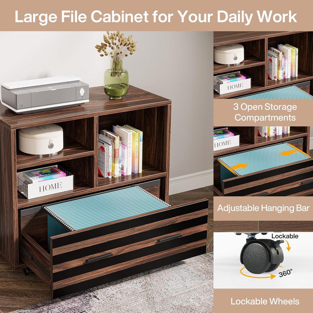 62.2" Executive Desk with Mobile File Cabinet, L-Shaped Office Desk with Storage Shelves
